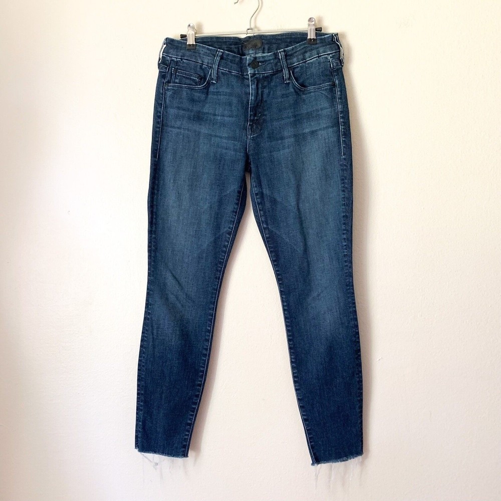 MOTHER Looker Ankle Fray Skinny Jeans 28 Twilight Magic Raw Hems Medium Blue